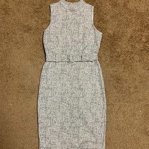 EXPRESS Women's Black/White Fitted High Neck Belted Dress, Size M, RN 55285